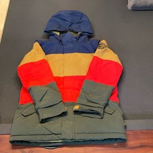 BURTON, Boys Symbol Jacket, Size XL (14/16), Tan, Navy, Red, Olive Stripe
